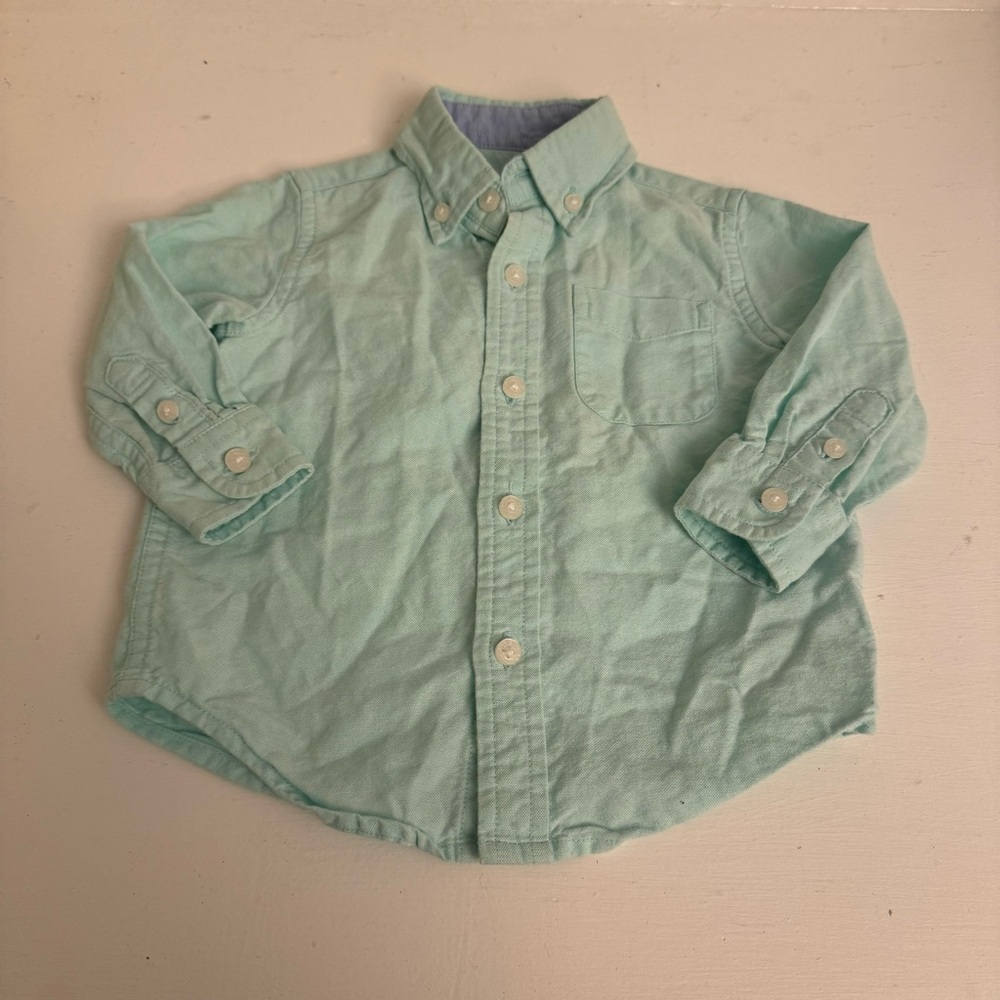 Janie and Jack Baby Boy Size 6-12 Months Seafoam Green Long Sleeve Button Down